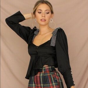 For Love and Lemons After Dark asymmetrical peplum Satin bow cute top blouse